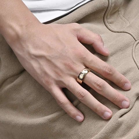 Fashion Stainless Steel Geometric Crack Pattern Ring For Men Women Minimalist Gold Black Electroplated Mosaic Finger Band Ring Jewelry