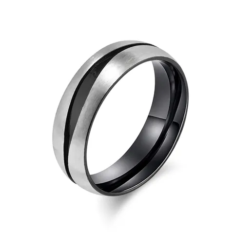 Anello in Acciaio al Titanio Spazzolato Minimalista per Uomo Donna Bicolore Oro Nero Scanalato Hip Hop Gioielli Anello