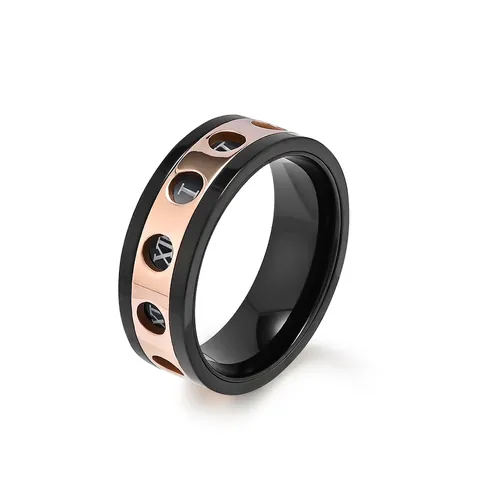 Modern Stainless Steel Spinner Ring For Men Women Roman Numeral Hollow Out Two-Tone Rotatable Anxiety Relief Band Ring Jewelry