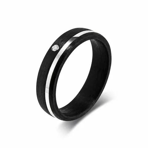 Titanium Steel Carbon Fiber Ring Rhinestone Inlaid Polished Black Band For Men Women Unisex Fashion Jewelry Couple Ring