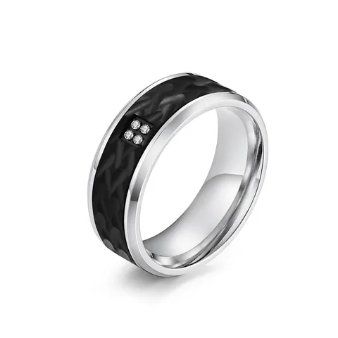Anello in Acciaio Inossidabile da Uomo Vintage Texture di Corteccia Strass Intarsiato Fascia Larga Gioielli di Moda per Uomo Donna