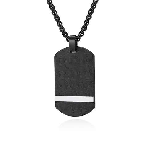 Men's Hip Hop Titanium Steel Pendant Necklace Vintage Industrial Style Spiral Pattern Dog Tag Black Gold Plated Jewelry