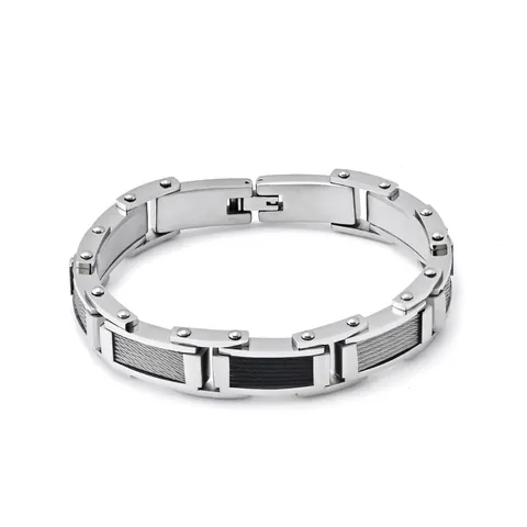 Heren Industriële Roestvrij Stalen Draadkabel Inlay Schakelarmband Gepolijst Geometrische Biker Sieraden Zilver Zwart Armband