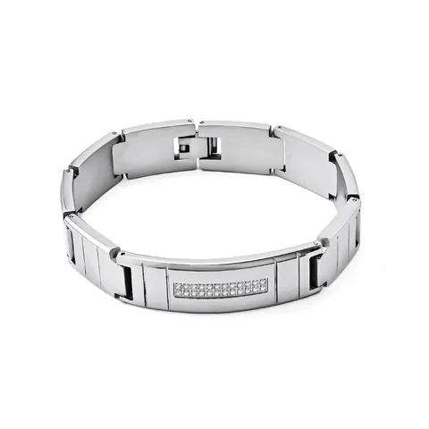 Men Stainless Steel Rhinestone Bracelet Watchband Link Design Hip Hop Punk Style Silver Bangle Fashion Jewelry
