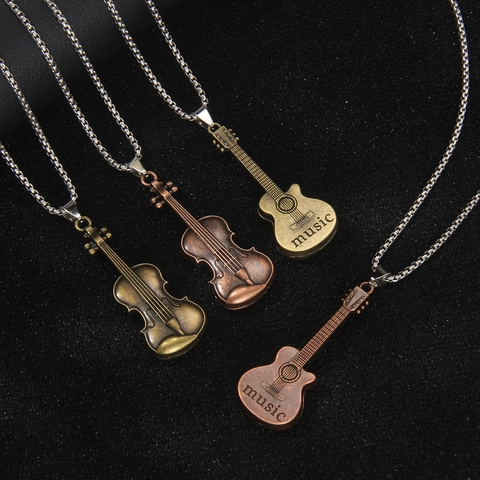 Collar con Colgante de Instrumento Musical Vintage para Unisex Cadena de Acero Inoxidable Aleación Violín Guitarra Música Joyería Regalo