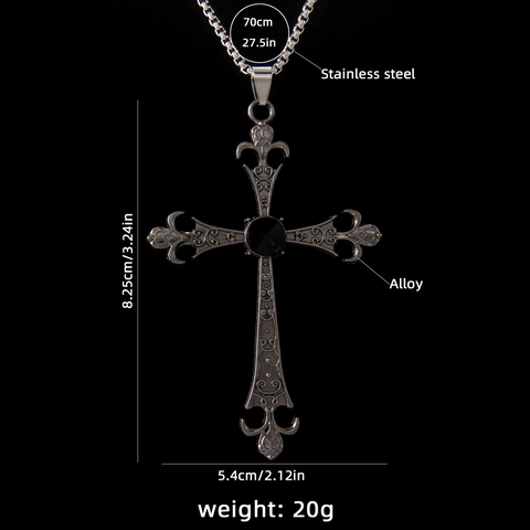 Collier Pendentif Croix Cyberpunk Gothique en Acier Inoxydable et Alliage de Zinc Incrusté de Strass Bijoux Hip Hop Homme
