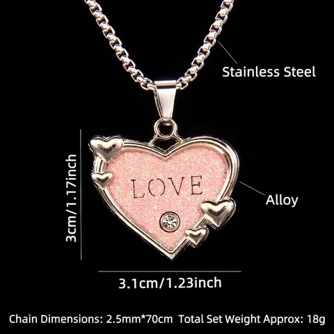 Herzform LOVE Buchstabe Anhänger Halskette Edelstahl Boxkette Rosa Blau Glitzer Strass Mode Schmuck Für Unisex
