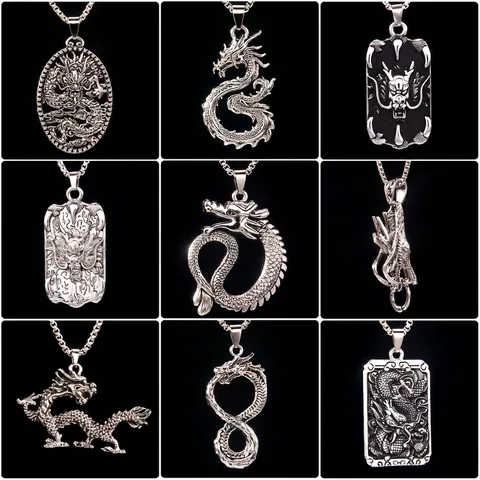 Vintage Roestvrij Stalen Ketting Legering Draak Totem Hanger Halsketting Voor Mannen Vrouwen Chinese Stijl Draak Sieraden