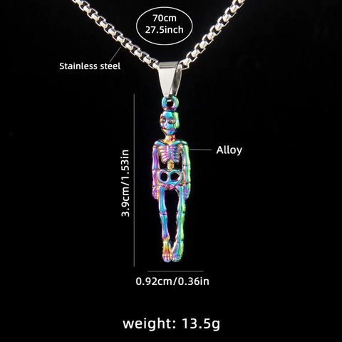 Collar de Colgante de Esqueleto Iridiscente Hip Hop Trendy Para Hombre Mujer Cadena de Caja de Acero Inoxidable Calavere Gótico Punk Joyería