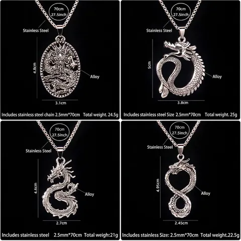Vintage Roestvrij Stalen Ketting Legering Draak Totem Hanger Halsketting Voor Mannen Vrouwen Chinese Stijl Draak Sieraden