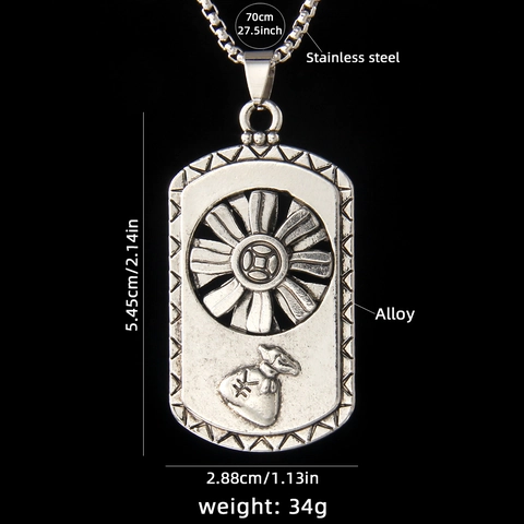 Collar de Colgante Rectangular Retro Hip Hop Rueda de la Fortuna Giratoria Bolsa de Dinero Cadena de Acero Inoxidable Aleación Hombre Mujer
