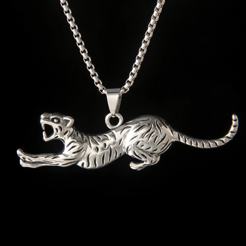 Collar con Colgante de Leopardo Saltarín Hip Hop para Hombre Mujer Cadena de Caja de Acero Inoxidable Aleación Animal Pantera Joyería