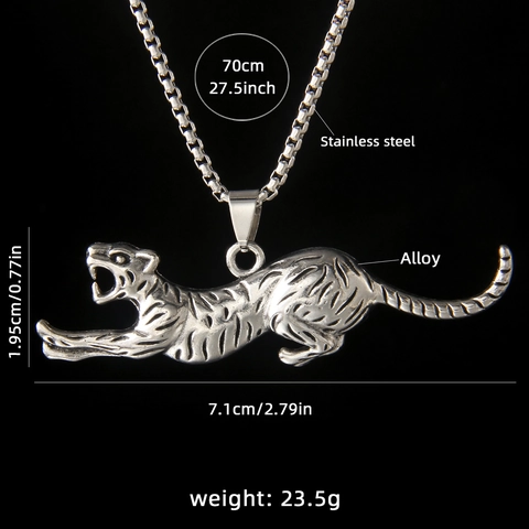 Collar con Colgante de Leopardo Saltarín Hip Hop para Hombre Mujer Cadena de Caja de Acero Inoxidable Aleación Animal Pantera Joyería