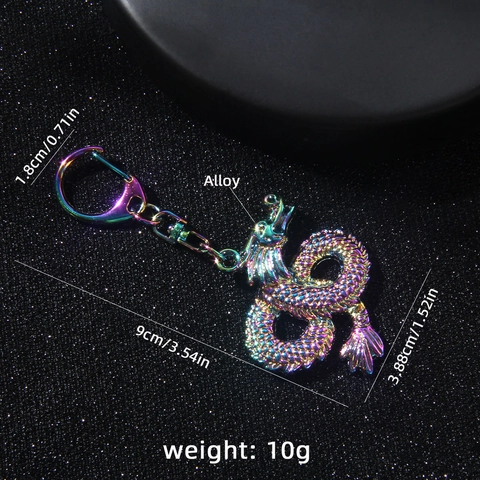 Chinese Dragon Totem Iridescent Metal Keychain Zodiac Dragon Bag Pendant Rainbow Electroplated Zinc Alloy Key Ring Gift
