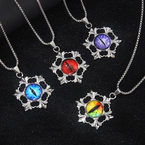 Collar de Colgante de Ojo Turco de Acero Inoxidable Gótico para Hombres Mujeres Aleación Copo de Nieve Ojo de Dragón Hip Hop