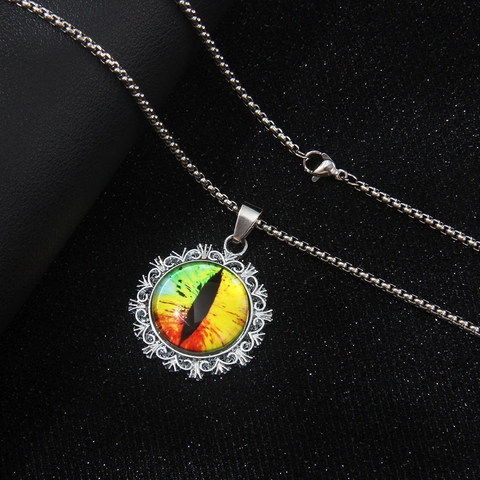 Collar de Acero Inoxidable Ojo Turco Redondo de Diseño de Nicho Con Colgante de Aleación Patrón Calado Retro Cadena Larga de Suéter