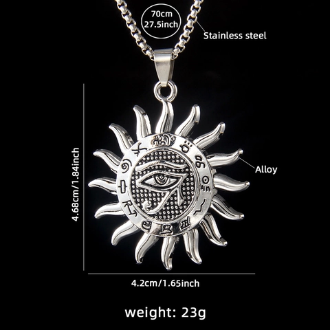 Collar con Colgante de Sol Ojo de Horus de Aleación y Acero Inoxidable Vintage Joyería Punk Mística con Runas Egipcias para Hombre Mujer