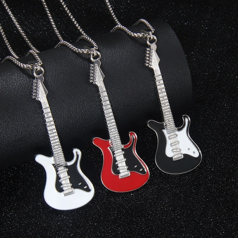 Collar con Colgante de Guitarra Eléctrica Creativo para Hombres Mujeres Estilo Música Rock Cadena de Acero Inoxidable Joyería