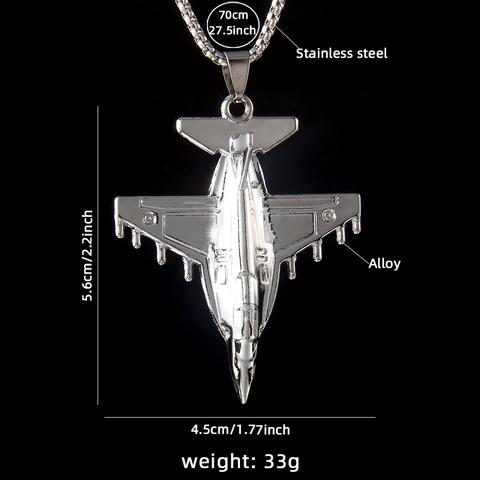 Collar con Colgante de Modelo de Avión de Combate de Acero Inoxidable Aleación Cadena Box Regalo Aviación Militar Hombre Mujer