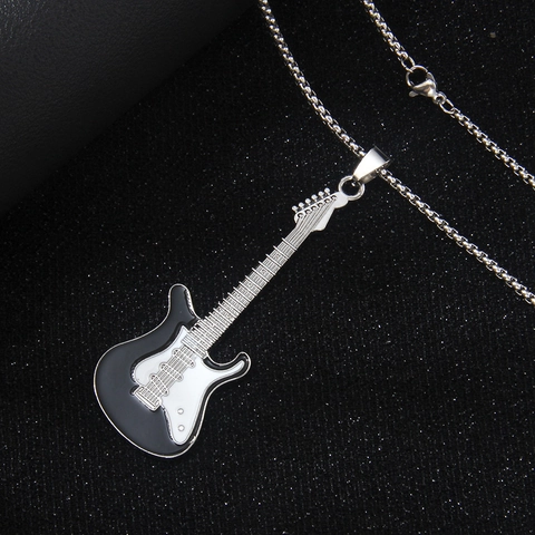 Collar con Colgante de Guitarra Eléctrica Creativo para Hombres Mujeres Estilo Música Rock Cadena de Acero Inoxidable Joyería