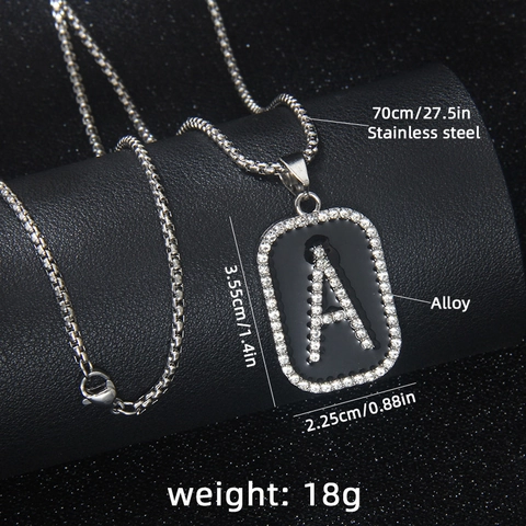 Collana con Pendente Lettera Alfabeto Iniziale Catena in Acciaio Inossidabile Lega Strass Smalto Nero Gioielli Hip Hop Uomo Donna