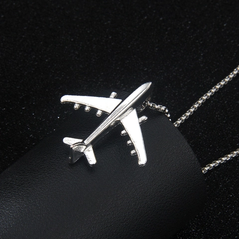 Collar de Colgante de Avión de Acero Inoxidable para Hombre Mujer Aleación Modelo de Aviación Joyería Cadena de Caja Larga