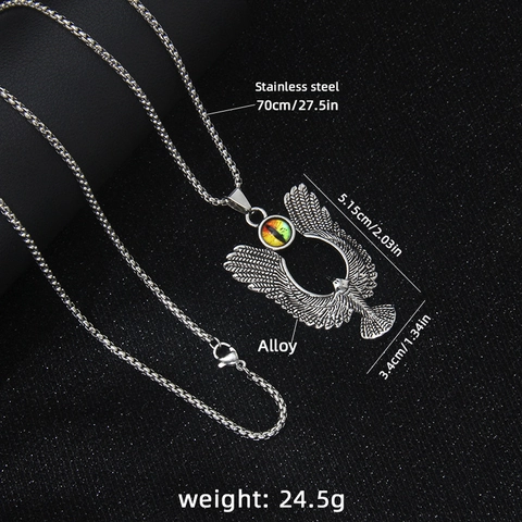 Stainless Steel Eagle Eye Pendant Necklace For Men Women Retro Gothic Punk Flying Eagle Wing Long Box Chain Jewelry Gift
