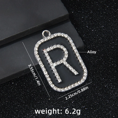 Zinc Alloy Alphabet Letter Pendant Only Without Chain Rhinestone Inlaid Black Enamel Rectangular Initial Letter Charms DIY Jewelry Accessory