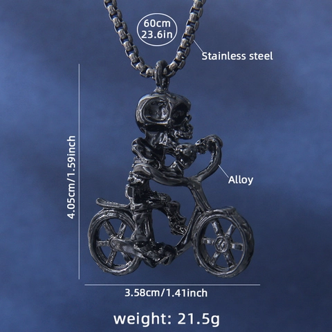 Collar de Pendiente de Cráneo en Bicicleta de Acero Inoxidable Punk para Hombre Joyería de Hip Hop Gótico Cadena de Caja de Aleación Negra