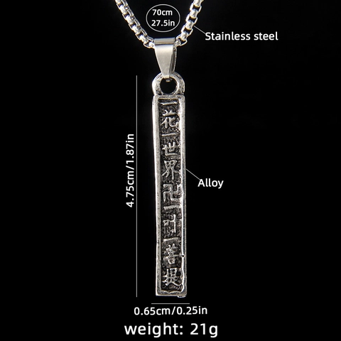 Vintage Stainless Steel Square Column Pendant Necklace Alloy Buddhist Mantra Charm Antique Silver Box Chain For Men Women