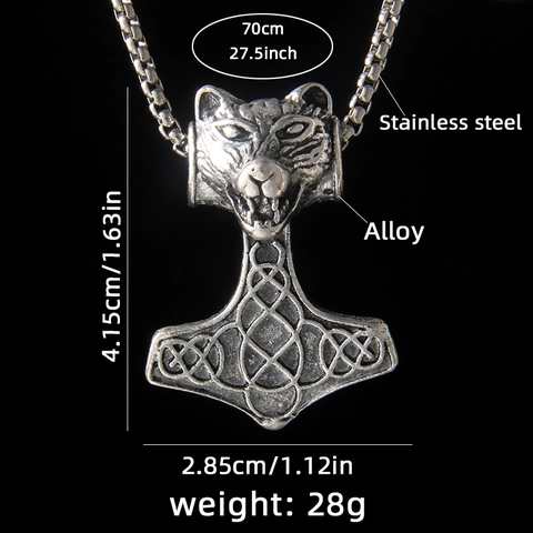 Collar de Colgante Vikingo Cabeza de Lobo Martillo de Thor de Acero Inoxidable Nudo Celta Mjolnir Joyería Punk Biker Para Hombres Mujeres