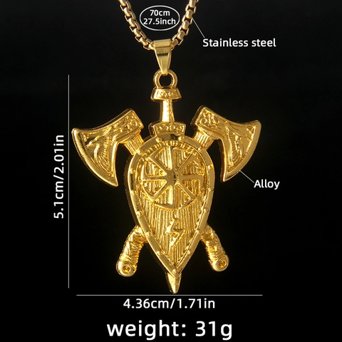 Viking Slavic Kolovrat Shield Double Axe Pendant Necklace For Men Stainless Steel Alloy Hip Hop Vintage Warrior Jewelry