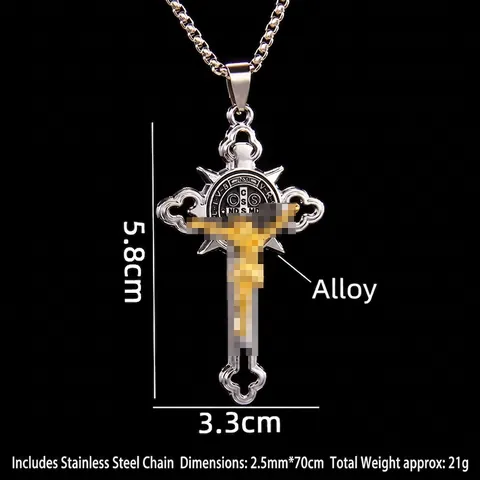 Collar con Colgante de Cruz de Acero Inoxidable Vintage Punk Hip Hop para Hombre Medalla de San Benito Joyería Religiosa Gótica