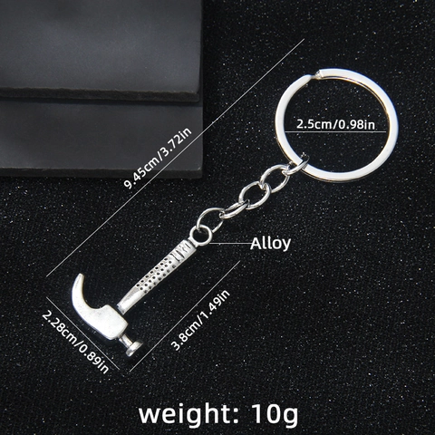 Novelty Simulation Tool Hammer Keychain Creative Alloy Metal Key Ring Vintage Silver Small Hammer Pendant Gift For Men Women