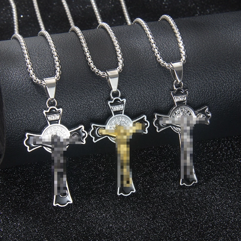 Collana con Pendente Crocifisso Gotico Hip Hop per Uomo Donna Catena Veneziana in Acciaio Inossidabile Croce in Lega Smaltata Gioielli Religiosi