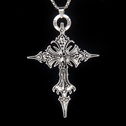 Vintage Gothic Skull Cross Pendant Necklace For Men Stainless Steel Box Chain Alloy Punk Hip Hop Jewelry Retro Silver Color