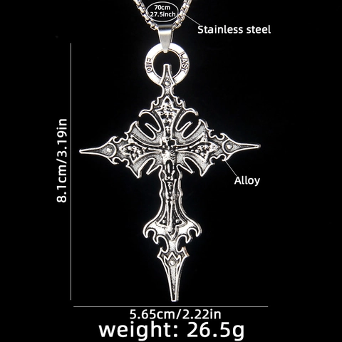 Vintage Gothic Skull Cross Pendant Necklace For Men Stainless Steel Box Chain Alloy Punk Hip Hop Jewelry Retro Silver Color