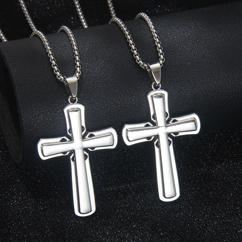 Collar de Colgante de Cruz de Doble Capa de Acero Inoxidable Minimalista para Hombres Mujeres Unisex Joyería de Moda de Cadena