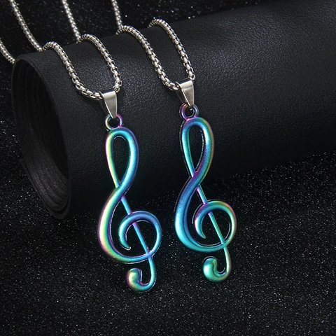 Collana con Pendente a Forma di Nota Musicale Chiave di Violino Iridescente Catena in Acciaio Inox Lega Gioielli Musicali per Uomo Donna