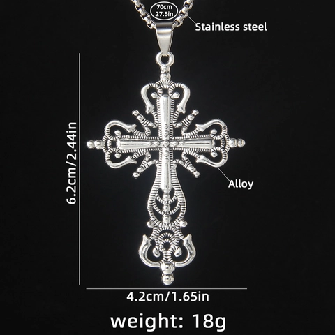 Collier Pendentif Croix Évidée Baroque Vintage Pour Hommes Femmes Chaîne Box en Acier Inoxydable Alliage Punk Gothique Bijoux