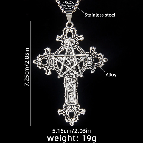 Collier Pendentif Croix Pentagramme en Acier Inoxydable Gothique Vintage Punk Épines Étoile Alliage Ajouré pour Hommes Femmes Bijoux