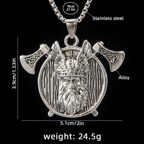Nordic Viking Warrior Double Axe Stainless Steel Pendant Necklace Retro Shield Warrior Head Men Fashion Hip Hop Jewelry Accessory