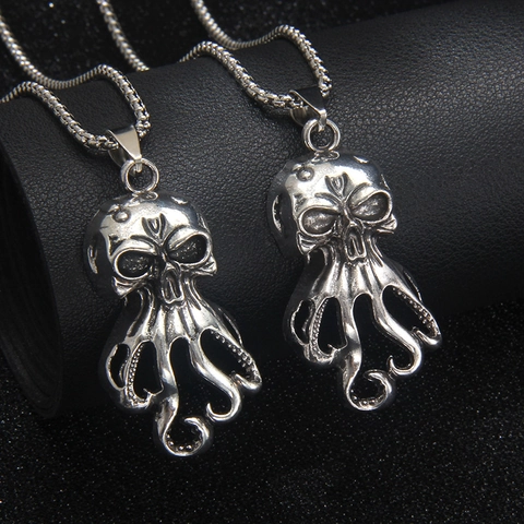Collana con Pendente Polpo Scheletro Retrò Catena Box in Acciaio Inossidabile Gotico Mostro Marino Gioielli Punk Unisex