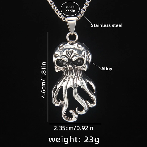 Collana con Pendente Polpo Scheletro Retrò Catena Box in Acciaio Inossidabile Gotico Mostro Marino Gioielli Punk Unisex
