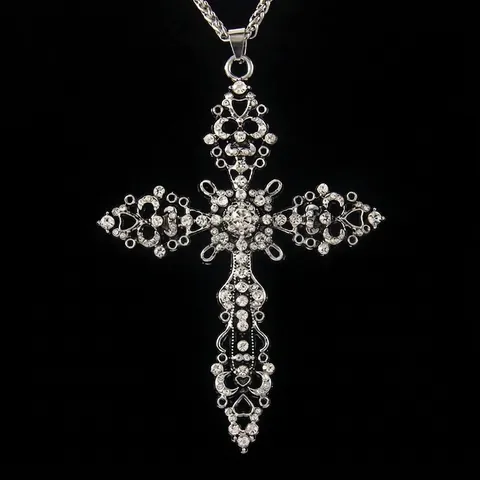 Collar con Colgante de Cruz Grande Gothic Punk para Hombre Mujer Cadena de Acero Inoxidable Aleación Diamante de Imitación