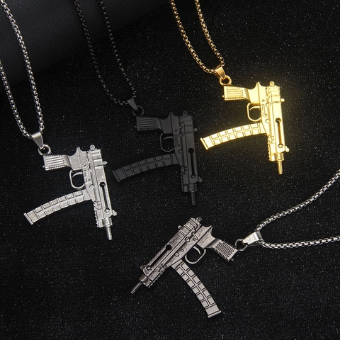 Collana con Pendente a Forma di Mitra in Acciaio Inossidabile Hip Hop per Uomo Donna Punk Street Style Gioielli Modello Arma in Lega
