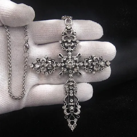 Collar con Colgante de Cruz Grande Gothic Punk para Hombre Mujer Cadena de Acero Inoxidable Aleación Diamante de Imitación