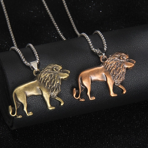Collana con Pendente Animale in Acciaio Inossidabile Vintage per Uomo Pendente Leone Elefante Cavallo Bronzo Rame Antico
