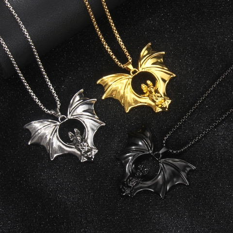 Gothic Bat Pendant Necklace Stainless Steel Alloy Bat Wing Animal Jewelry Halloween Party Gift For Men Women Dark Punk Neck Accessory