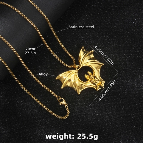 Gothic Bat Pendant Necklace Stainless Steel Alloy Bat Wing Animal Jewelry Halloween Party Gift For Men Women Dark Punk Neck Accessory